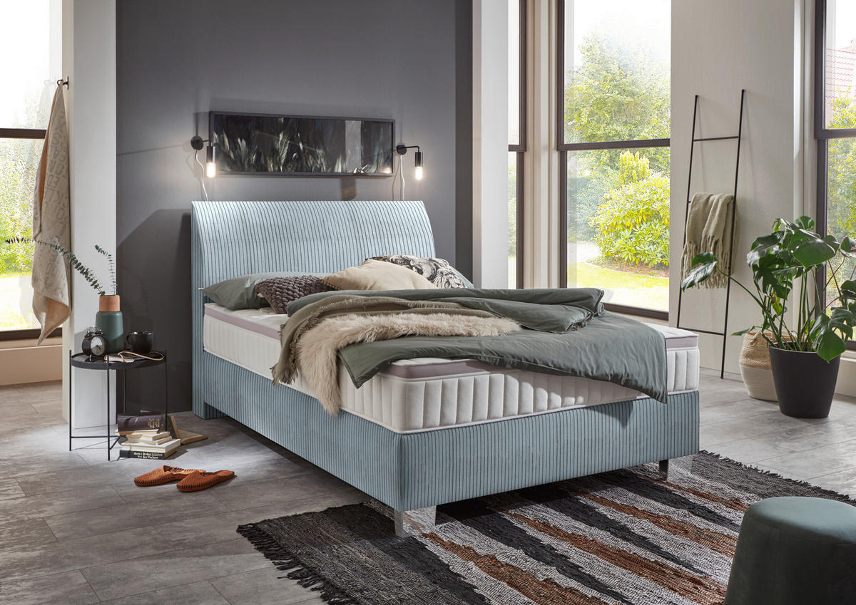 BOXSPRINGBETT 140/200 cm  in Hellblau  - Chromfarben/Hellblau, Konventionell, Kunststoff/Textil (140/200cm) - Hom`in