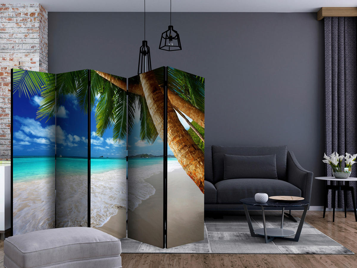 PARAVENT mit 5  Flügel - Multicolor/Hellblau, Basics, Holz/Kunststoff (225/172/3cm) - artgeist