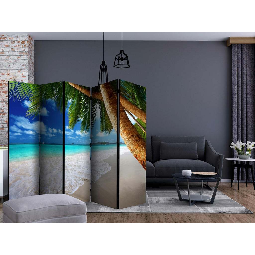 Thumbnail - artgeist Paravent, Grün, Mehrfarbig, Hellblau, Holz, Textil, Kiefer, massiv, Strand, 225x172x3 cm, Motiv auf Vorder- und...