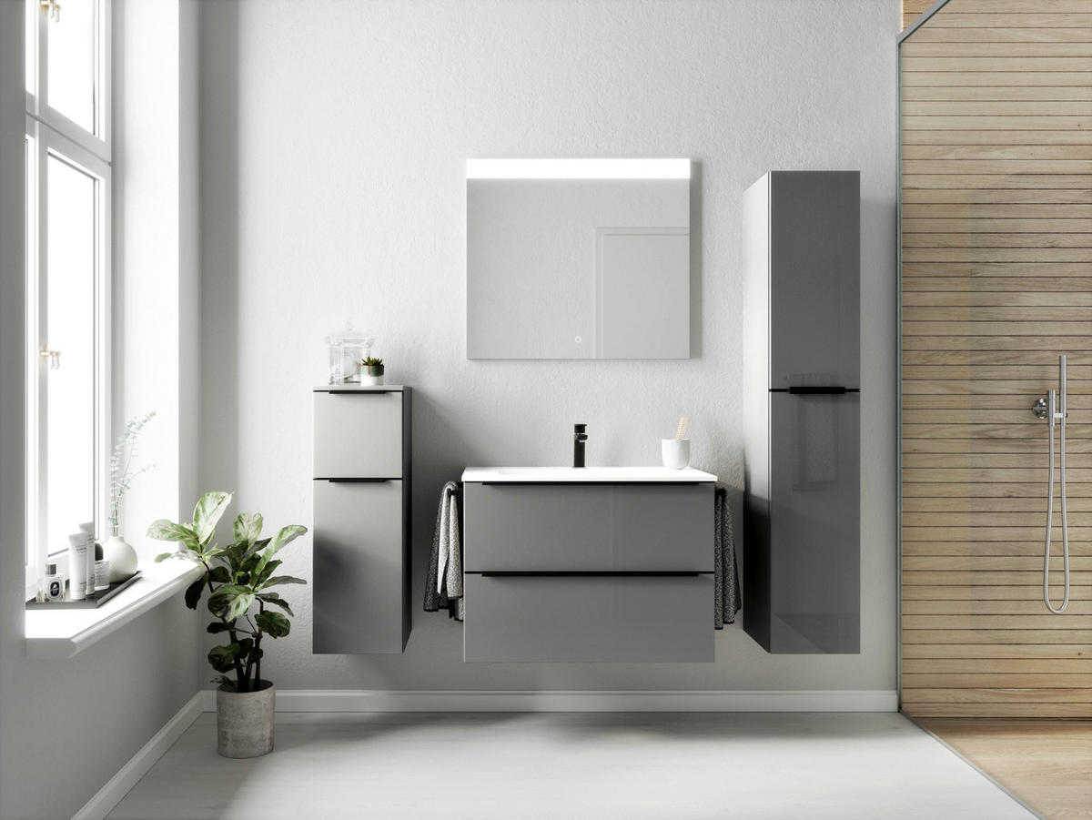 BADEZIMMER 3-teilig  in 81 cm  - Schieferfarben/Schwarz, MODERN, Holzwerkstoff/Stein (81cm) - Nobilia