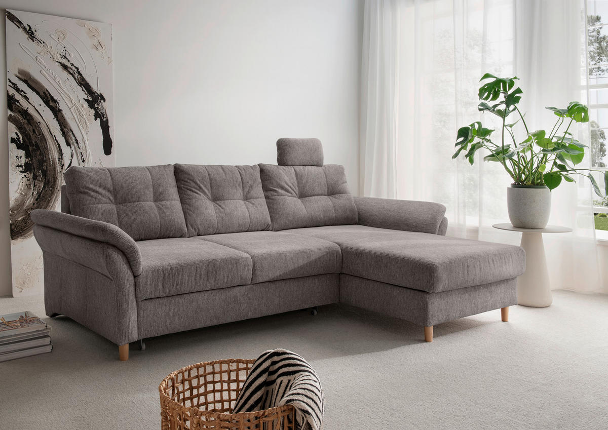 ECKSOFA in Chenille Graubraun  - Graubraun/Naturfarben, Modern, Holz/Textil (250/176cm) - Livetastic