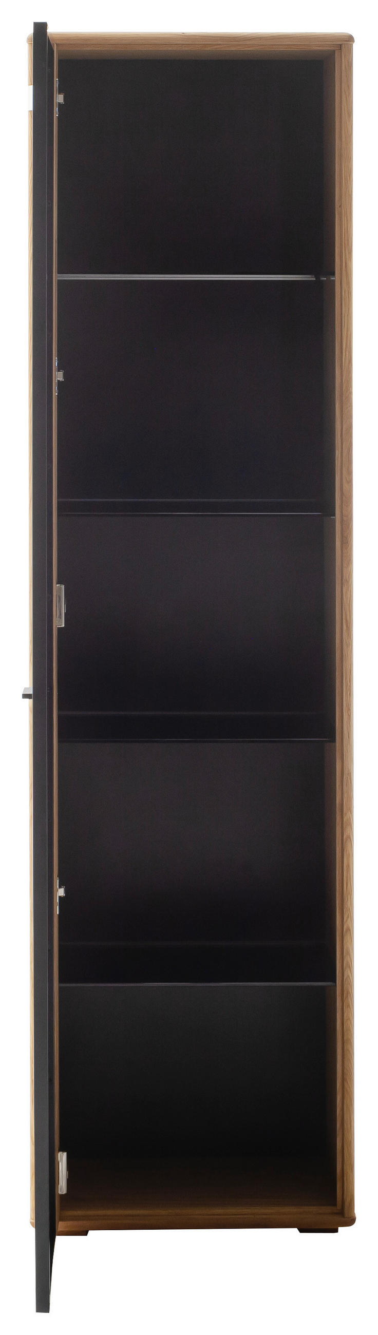 VITRINSKÅP  i faner, delar i massivt trä rustik ek skogsek  - skogsek/antracit, Design, metall/trämaterial (52/190/37cm) - MID.YOU