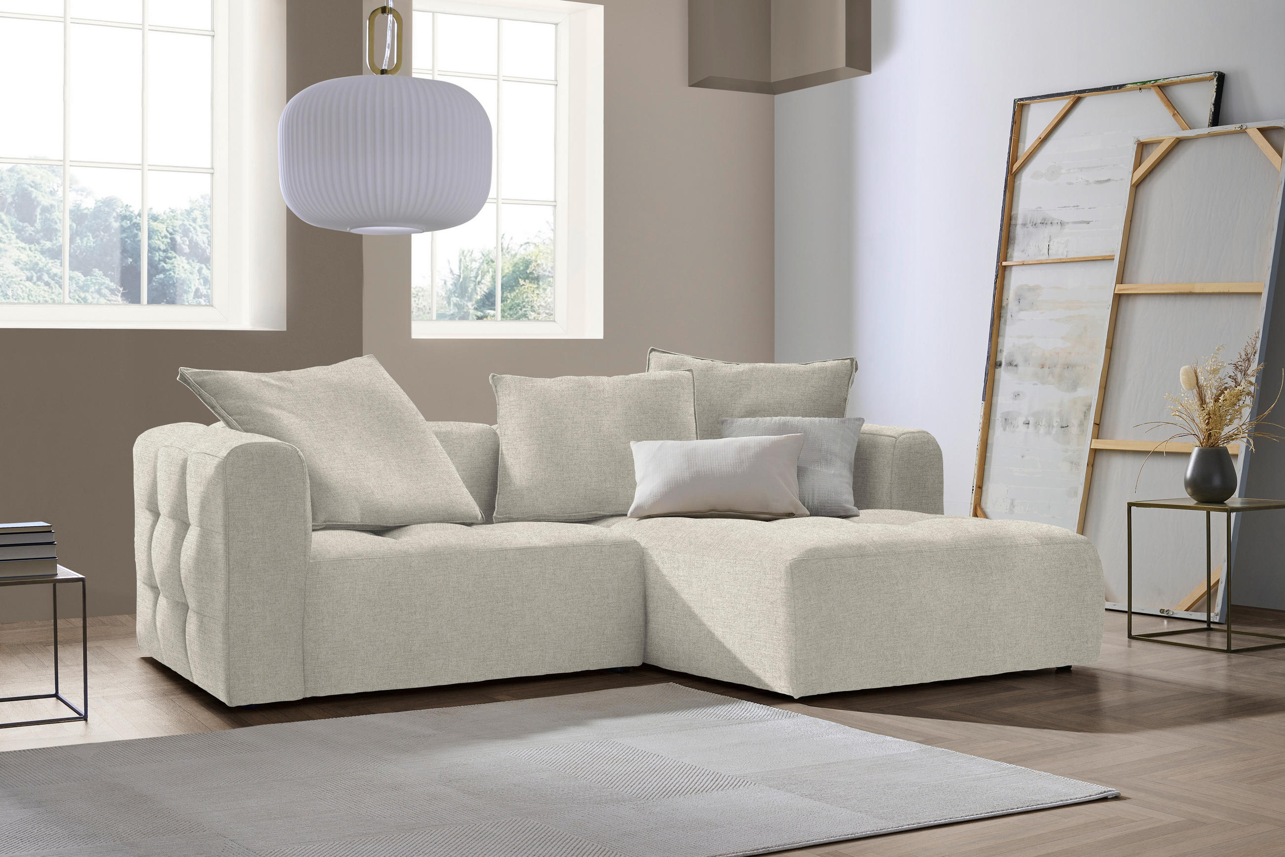 ECKSOFA in Flachgewebe Beige  - Beige/Schwarz, Lifestyle, Kunststoff/Textil (240/173cm) - Stylife