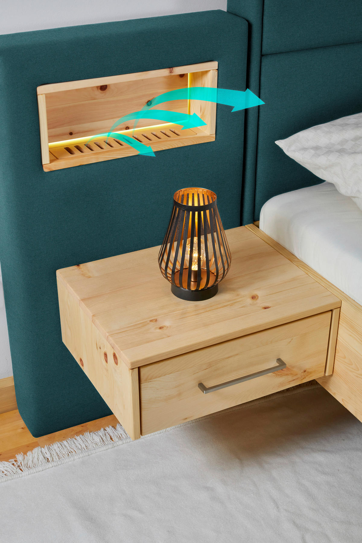 BOXSPRINGBETT 200/200 cm  in Eichefarben, Petrol  - Eichefarben/Petrol, Natur, Holz/Textil (200/200cm) - Valnatura