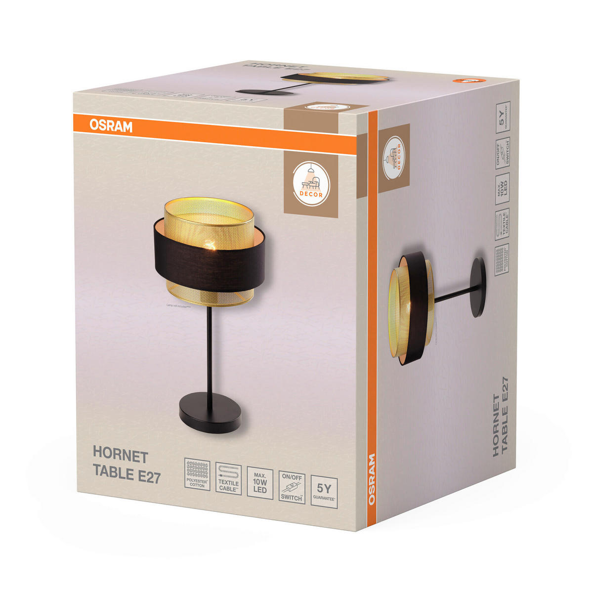 TISCHLEUCHTE 25/44 cm   - Goldfarben/Schwarz, KONVENTIONELL, Textil/Metall (25/44cm) - Osram