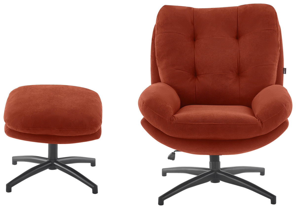 RELAXFÅTÖLJ SET i vävt tyg svart, rostfärgad  - svart/rostfärgad, Design, metall/textil (75/97/88cm) - Carryhome