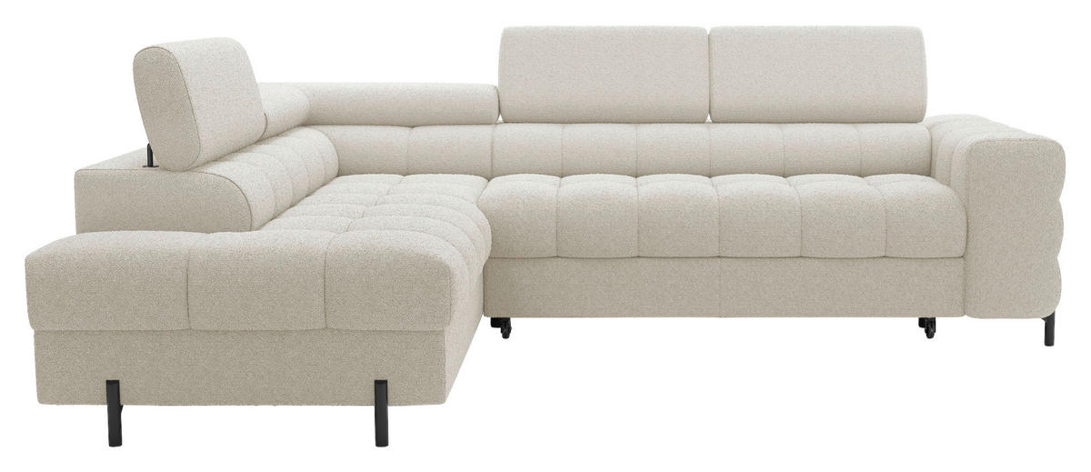 ECKSOFA FERUCCE Creme Teddystoff Bettkasten, Kopfteilverstellung  - Creme/Schwarz, Design, Textil/Metall (200/276cm) - MID.YOU