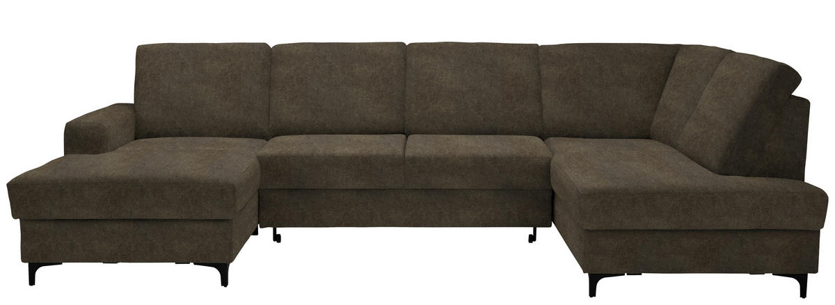 WOHNLANDSCHAFT in Flachgewebe Graubraun  - Graubraun/Schwarz, Konventionell, Textil/Metall (167/317/185cm) - Stylife