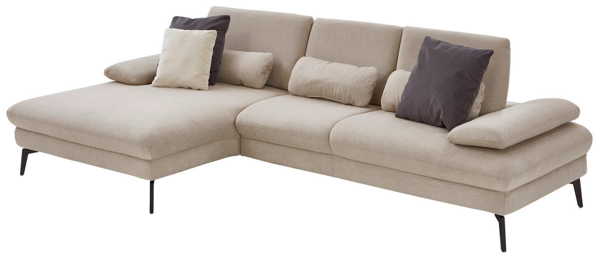 ECKSOFA in Mikrofaser, Chenille Ecru  - Ecru/Schwarz, Design, Textil/Metall (157/299cm) - Dieter Knoll