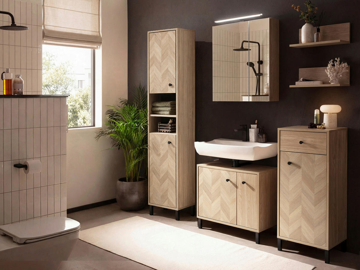 HOCHSCHRANK 40,3/177,6/33 cm  - Eichefarben/Schwarz, KONVENTIONELL, Holzwerkstoff/Metall (40,3/177,6/33cm) - Stylife