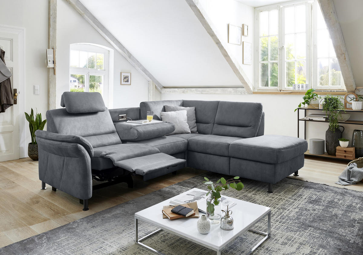 ECKSOFA in Flachgewebe Blau  - Blau/Schwarz, Modern, Textil/Metall (203/227cm) - Beldomo System