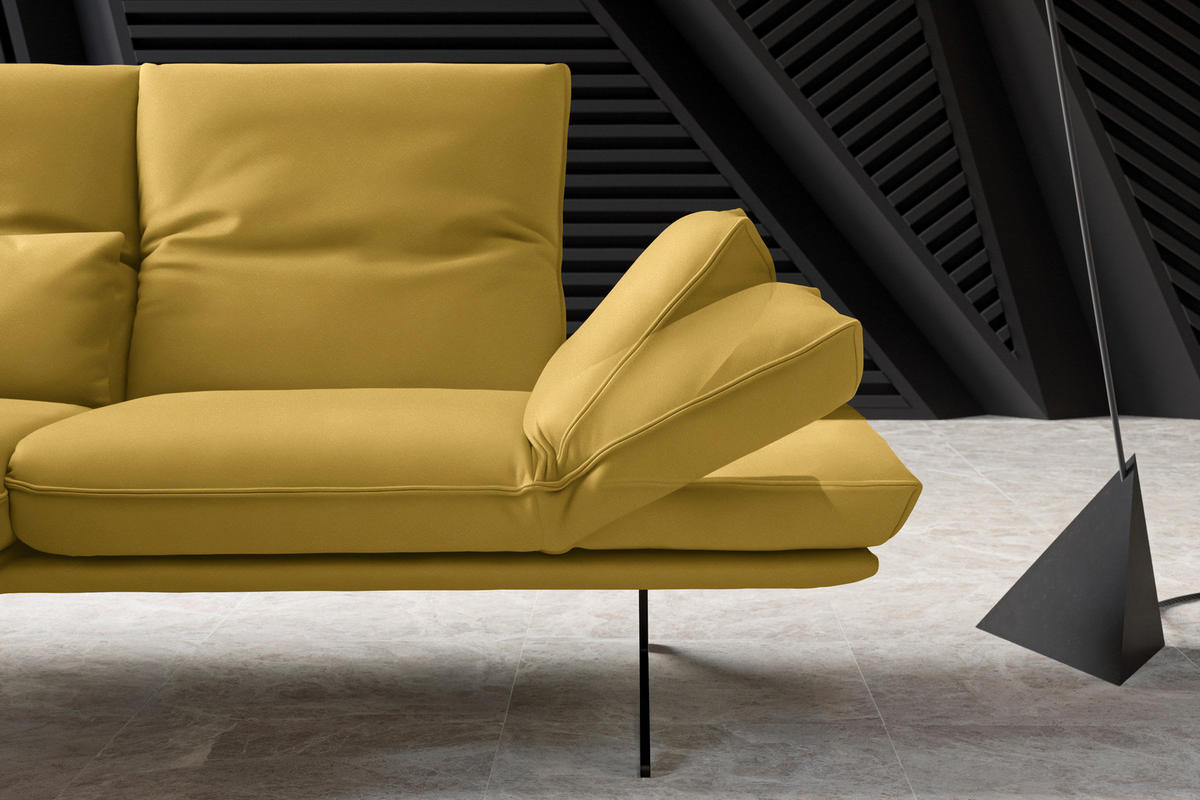 ECKSOFA in Echtleder Gelb  - Gelb/Schwarz, Design, Leder/Metall (130/210cm) - Dieter Knoll
