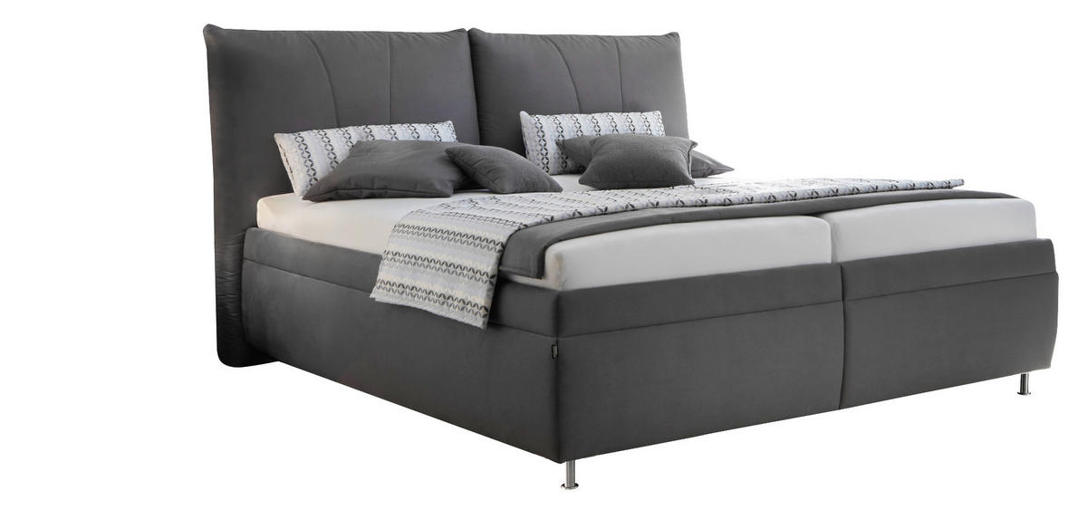 ČALOUNĚNÁ POSTEL, 180/200 cm, tmavě šedá - bílá/barvy stříbra, Konvenční, kov/dřevo (180/200cm) - Dieter Knoll