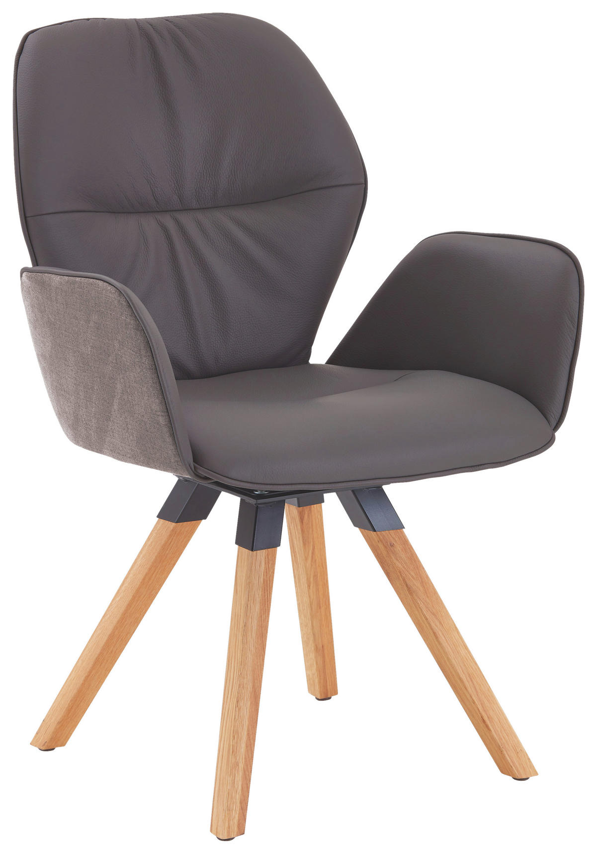 ARMLEHNSTUHL  in Echtleder pigmentiert  - Taupe/Wildeiche, Design, Leder/Holz (62/91/59cm) - Valdera