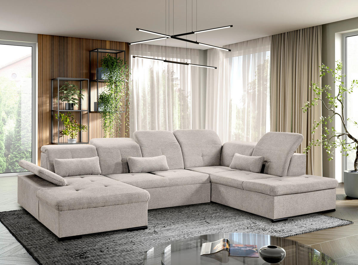 WOHNLANDSCHAFT Beige Chenille  - Beige/Grau, KONVENTIONELL, Kunststoff/Textil (240/340/188cm) - Carryhome