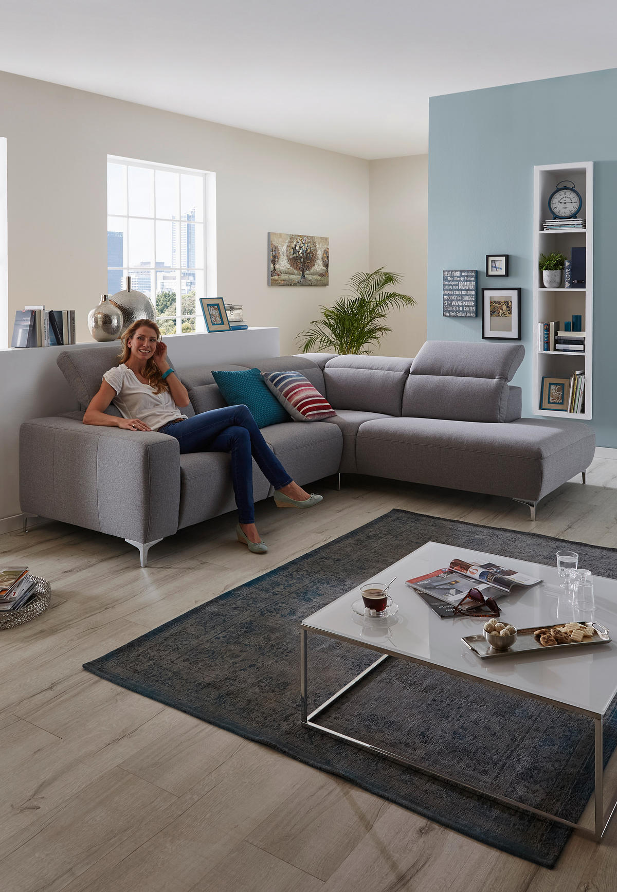 KUTNA GARNITURA tekstil  tamno siva   - tamno siva/boje kroma, Design, tekstil/metal (290/238cm) - Pure Home Lifestyle