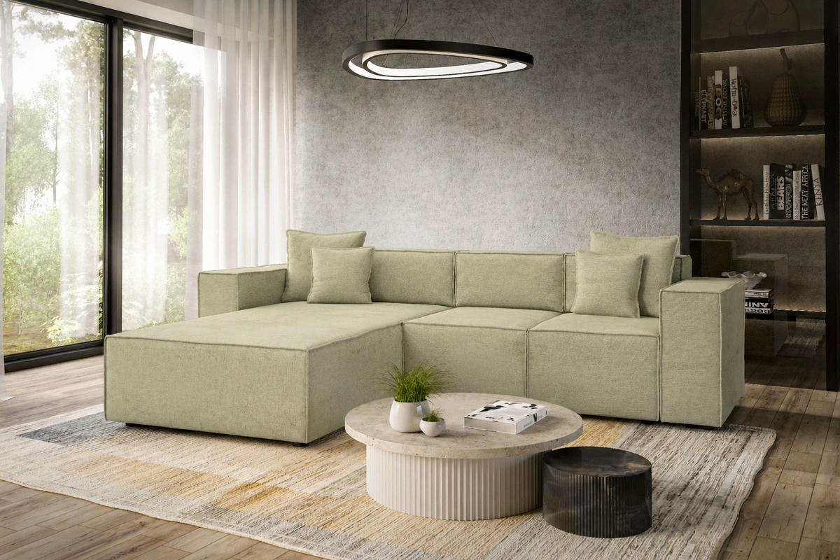 ECKSOFA Olivgrün Chenille Zierkissen, Rücken echt  - Schwarz/Olivgrün, MODERN, Kunststoff/Textil (180/265cm) - Milino