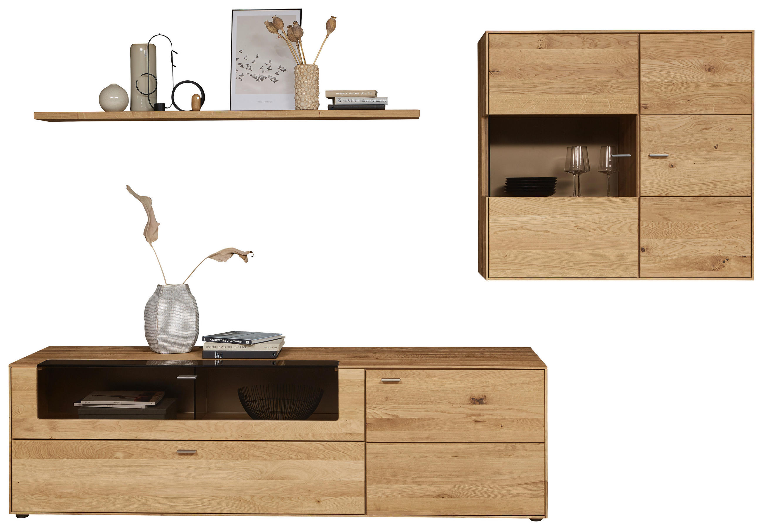 WOHNWAND  in Eichefarben  288,4/196,2/54,5 cm  - Eichefarben, Natur, Glas/Holz (288,4/196,2/54,5cm) - Valnatura