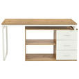 ECKSCHREIBTISCH 156/100/75 cm Silberfarben, Weiß, Eiche Artisan  - Silberfarben/Weiß, Design, Holzwerkstoff/Metall (156/100/75cm) - Carryhome