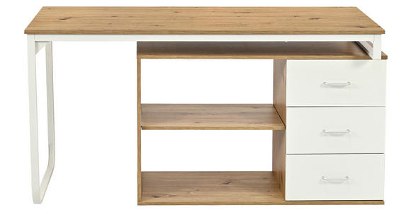 ECKSCHREIBTISCH 156/100/75 cm Silberfarben, Weiß, Eiche Artisan  - Silberfarben/Weiß, Design, Holzwerkstoff/Metall (156/100/75cm) - Carryhome