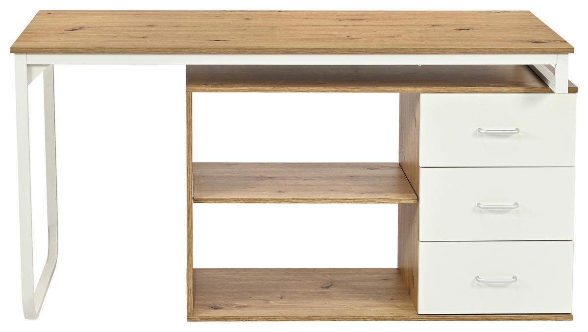 ECKSCHREIBTISCH 156/100/75 cm  in Silberfarben, Weiß, Eiche Artisan  - Silberfarben/Weiß, Design, Holzwerkstoff/Metall (156/100/75cm) - Carryhome