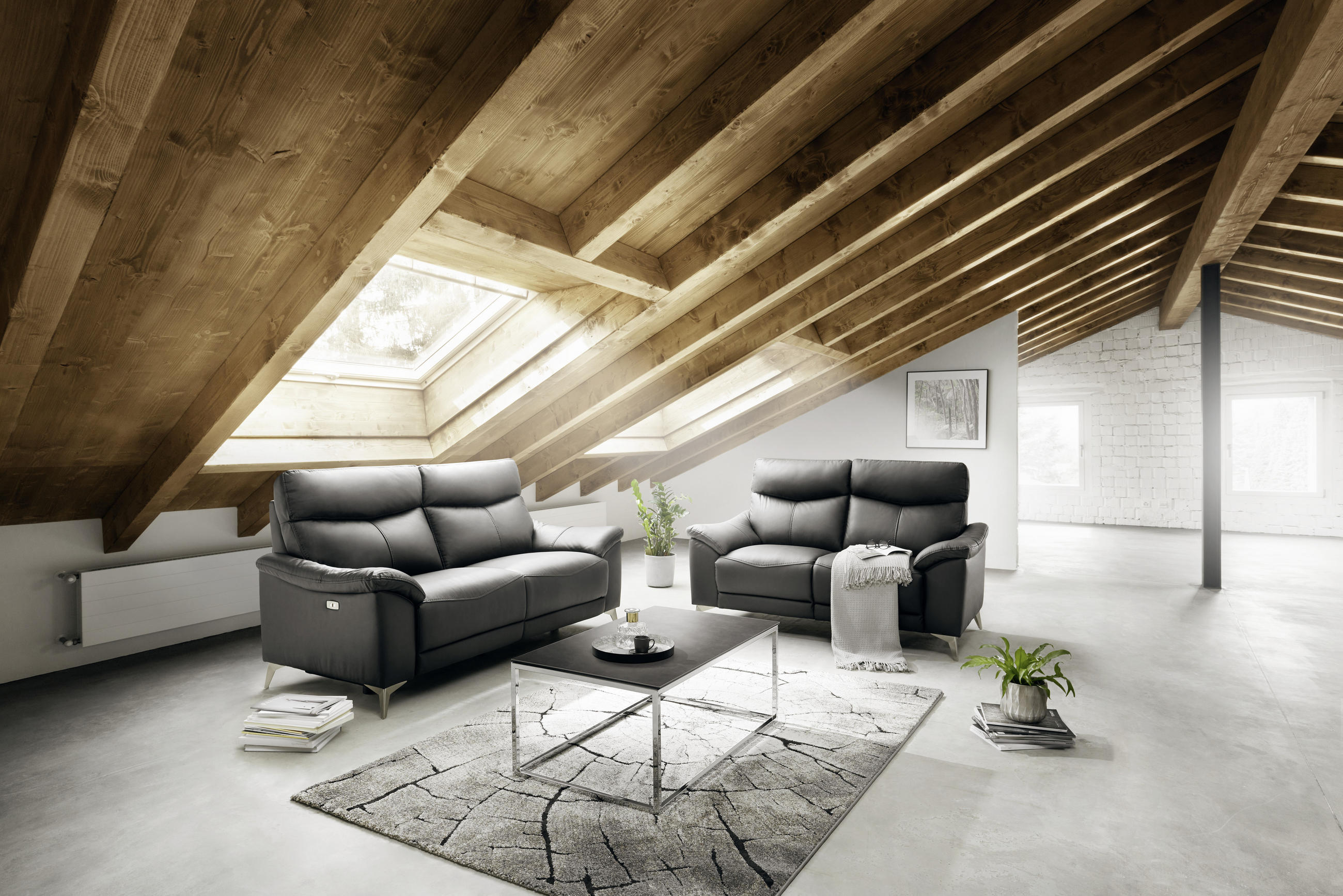 2-SITZER-SOFA Kombination Echtleder/Lederlook Lederlook Schwarz  - Edelstahlfarben/Schwarz, Design, Leder/Textil (168/102/92cm) - Xora