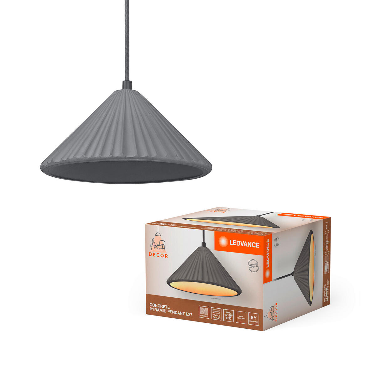 PENDELLEUCHTE 25/117,5 cm   - Dunkelgrau, KONVENTIONELL, Stein/Metall (25/117,5cm) - Ledvance