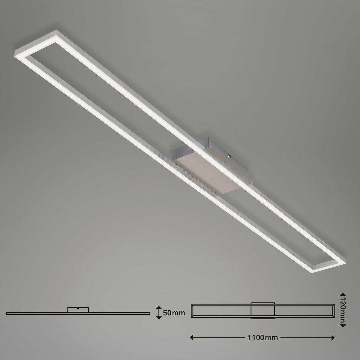 STROPNÉ LED SVIETIDLO, 110/12,5/5 cm - niklová, Design, kov/plast (110/12,5/5cm)
