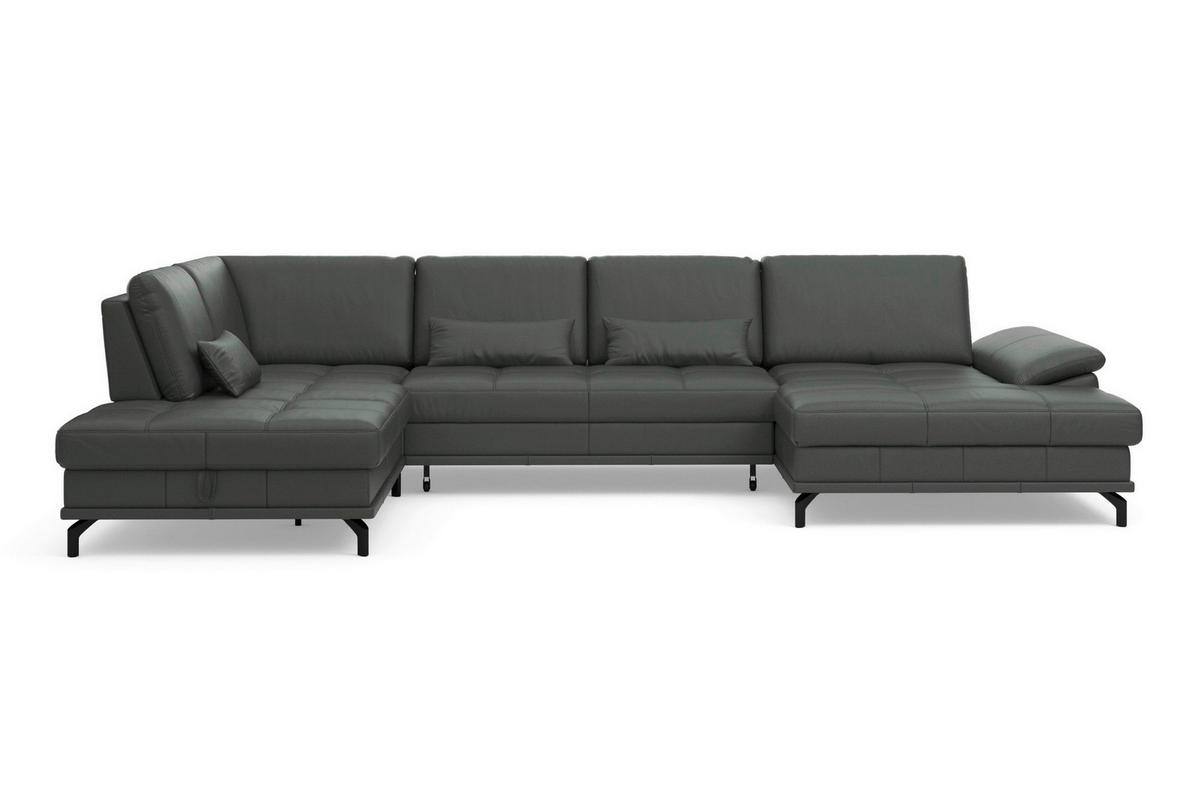 WOHNLANDSCHAFT COSTELLO E Anthrazit Kombination Echtleder/Stoff Mikrofaser  - Anthrazit/Schwarz, Basics, Leder/Textil (223/363/176cm) - Sit & More
