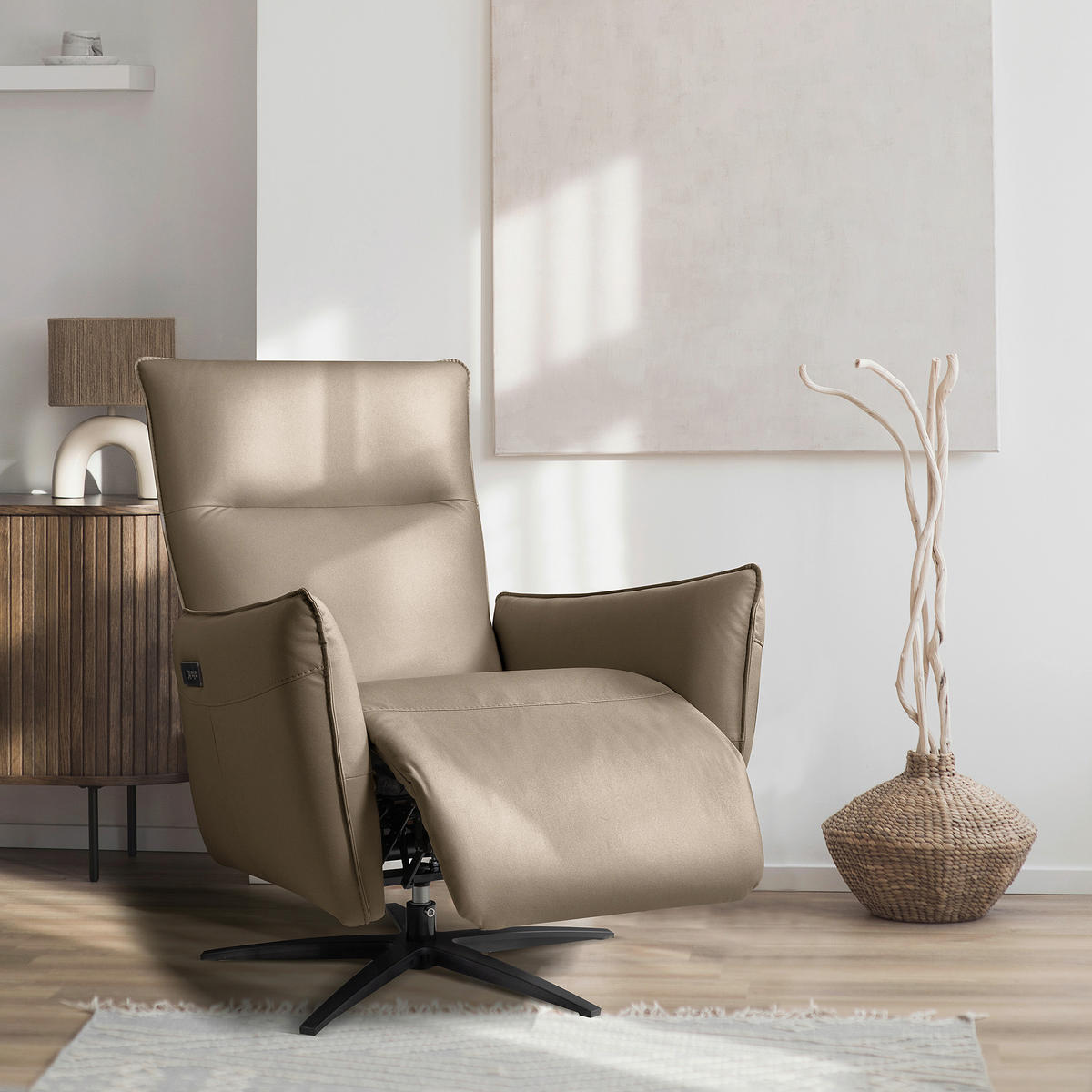 RELAXSESSEL Textil Taupe  - Taupe/Schwarz, Design, Textil/Metall (77/107/88cm) - Livetastic