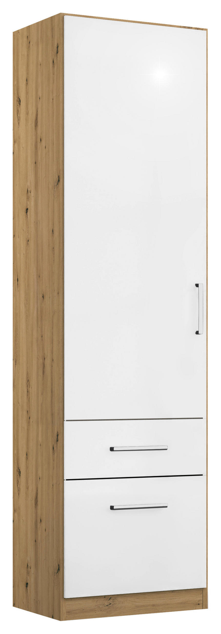 DREHTÜRENSCHRANK  in Eiche Artisan, Weiß Hochglanz  - Chromfarben/Weiß Hochglanz, MODERN, Holzwerkstoff/Kunststoff (47/210/54cm) - Rauch Möbel