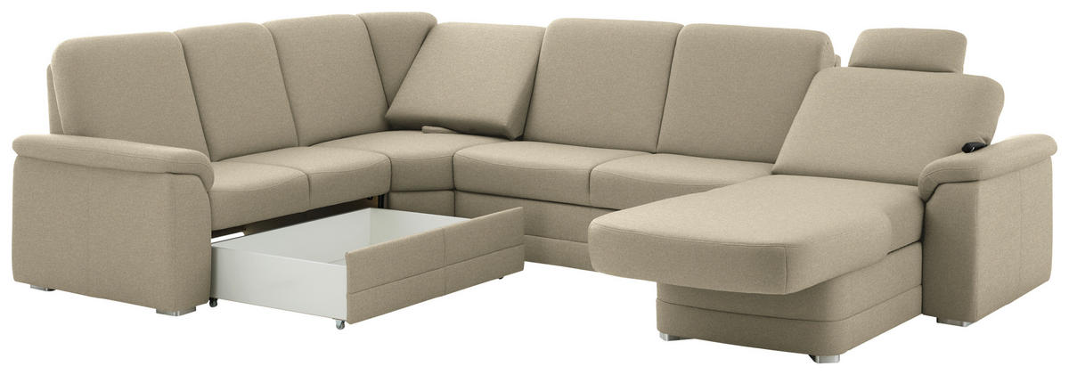 WOHNLANDSCHAFT  in Chenille Sandfarben  - Sandfarben/Alufarben, KONVENTIONELL, Holz/Textil (235/329/160cm) - Beldomo Comfort