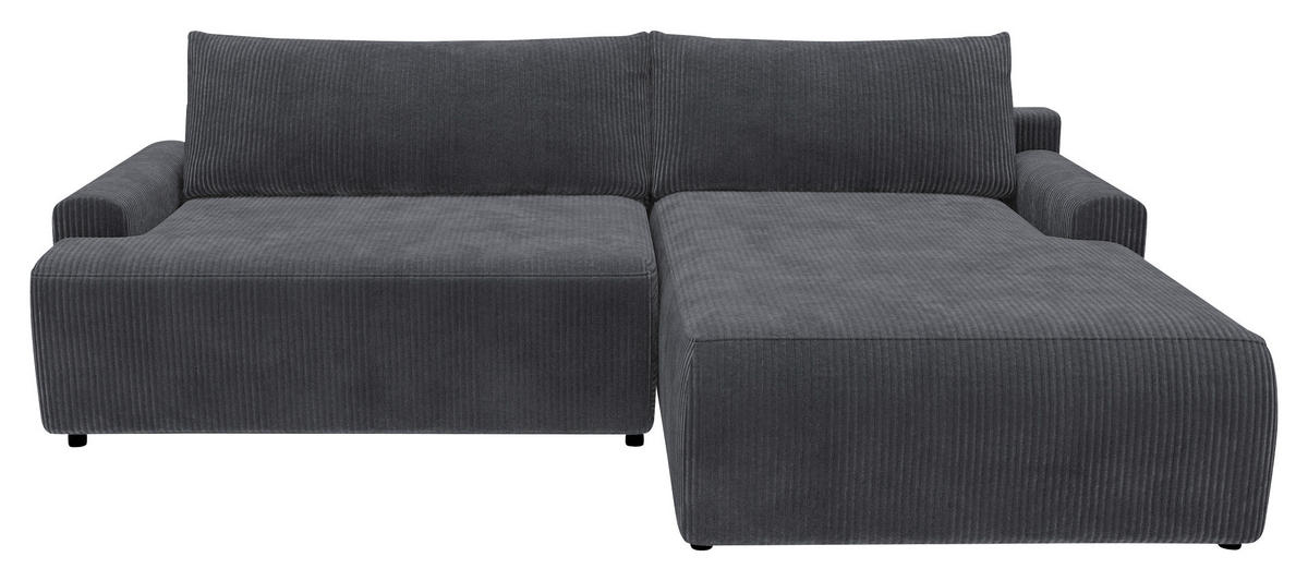 ECKSCHLAFSOFA  mit Schlafen auf Sitzhöhe, Rücken echt, Armteil links, Armteil rechts Cord Anthrazit  - Anthrazit/Schwarz, MODERN, Kunststoff/Textil (253/167cm) - Trendmanufaktur