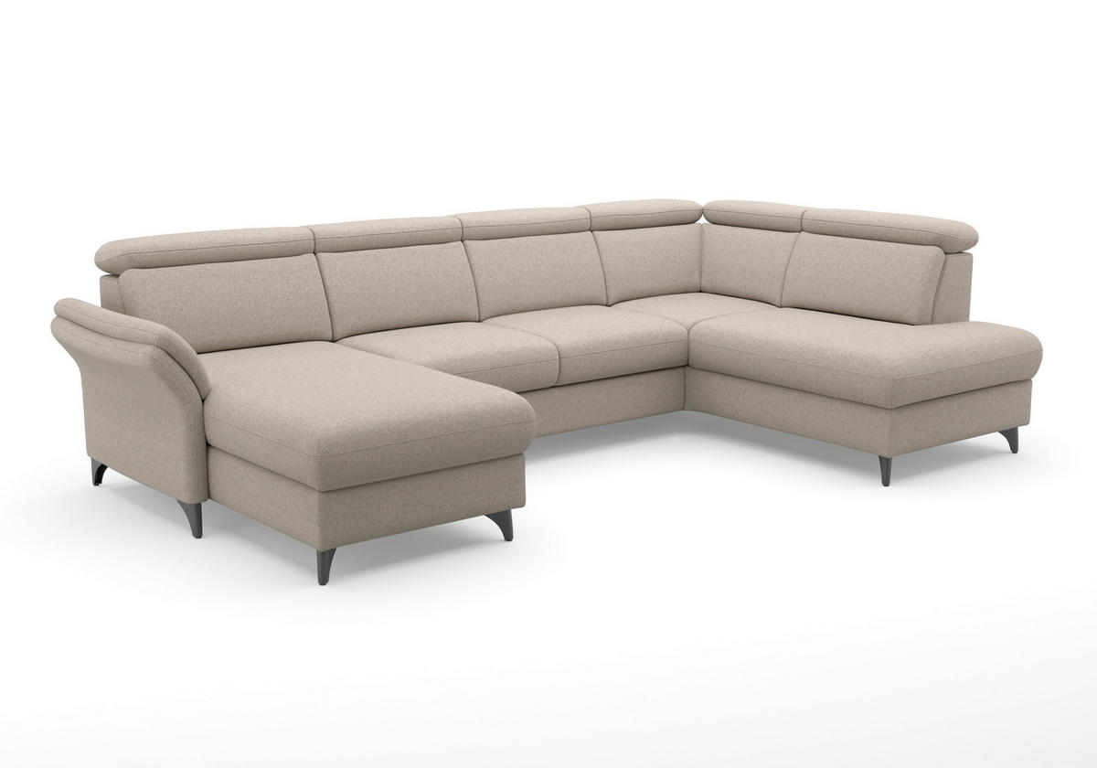 WOHNLANDSCHAFT GLENDALE E in Flachgewebe Taupe  - Taupe/Schwarz, KONVENTIONELL, Textil/Metall (166/321/193cm) - Sit & More