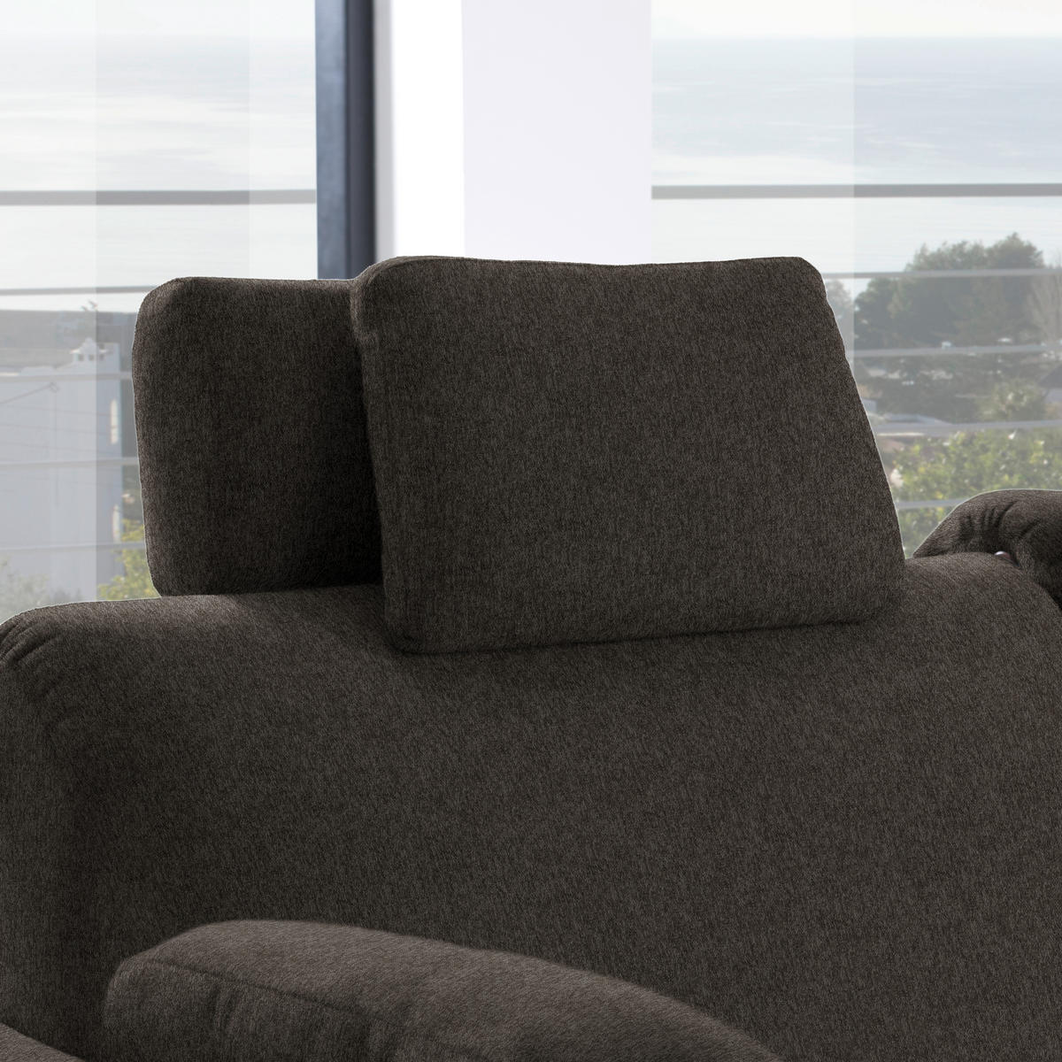 ECKSOFA in Flachgewebe Dunkelbraun  261/203 cm  - Eichefarben/Dunkelbraun, KONVENTIONELL, Holz/Textil (261/203cm) - Sedda