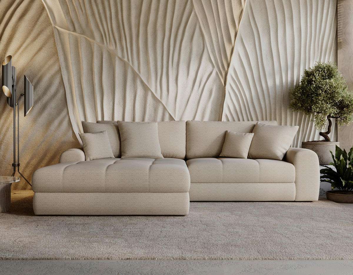 ECKSOFA LORSON Beige Struktur  - Beige/Schwarz, Design, Kunststoff/Textil (208/290cm) - Livetastic