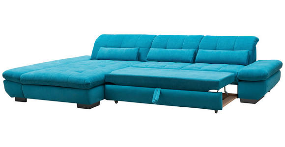 ECKSOFA Türkis Mikrofaser Kopfteilverstellung  - Türkis/Schwarz, Design, Textil/Metall (341/204cm) - Xora