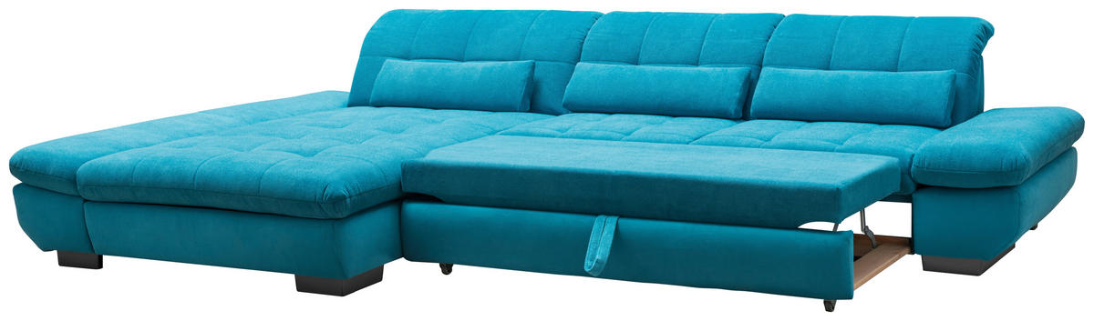 ECKSOFA Türkis Mikrofaser Kopfteilverstellung  - Türkis/Schwarz, Design, Textil/Metall (204/341cm) - Xora
