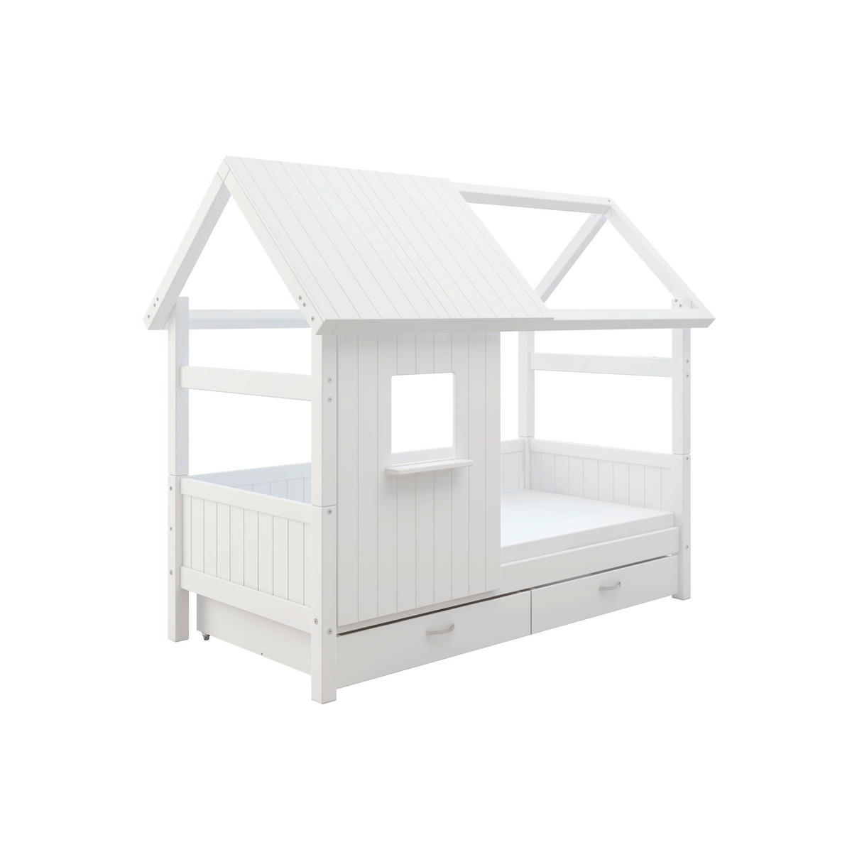 HAUSBETT 90/200 cm,  in Weiß, Rollrost, Bettschublade  - Weiß, MODERN, Holz (90/200cm) - Chameo