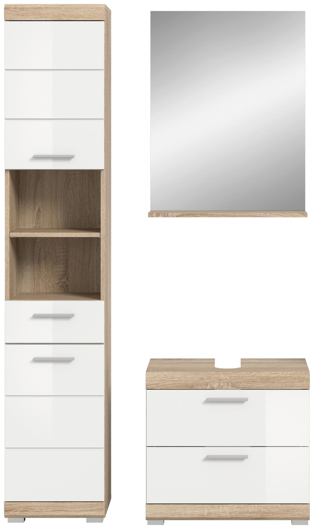 BADEZIMMER 3-teilig  in 97 cm  - Weiß Hochglanz/Silberfarben, MODERN, Glas/Holzwerkstoff (97cm) - MID.YOU
