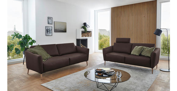 2-SITZER-SOFA  in Echtleder Dunkelbraun   - Eichefarben/Dunkelbraun, Natur, Leder/Holz (207/86/87cm) - Valnatura