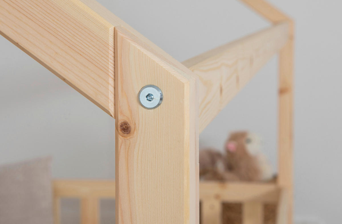 HAUSBETT 100/200 cm,  in Grau, Naturfarben  - Naturfarben/Grau, MODERN, Holz/Textil (100/200cm) - MID.YOU