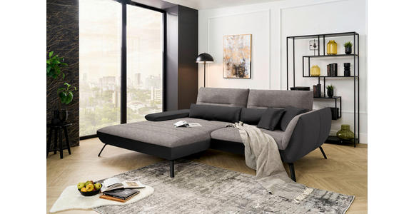 ECKSOFA in Webstoff Graubraun  - Graubraun/Schwarz, KONVENTIONELL, Textil/Metall (191/273cm) - Carryhome