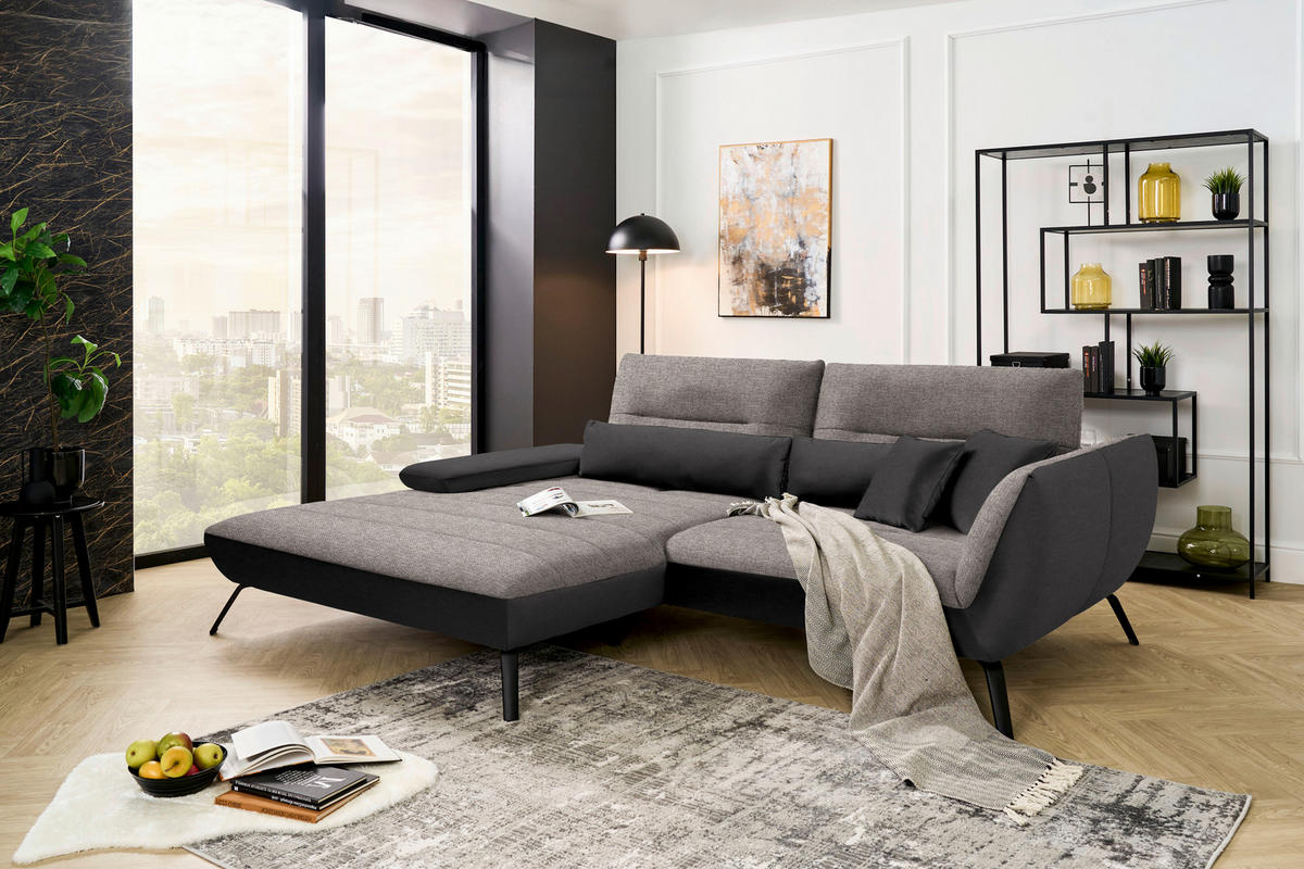 ECKSOFA in Webstoff Graubraun  191/273 cm  - Graubraun/Schwarz, KONVENTIONELL, Textil/Metall (191/273cm) - Carryhome