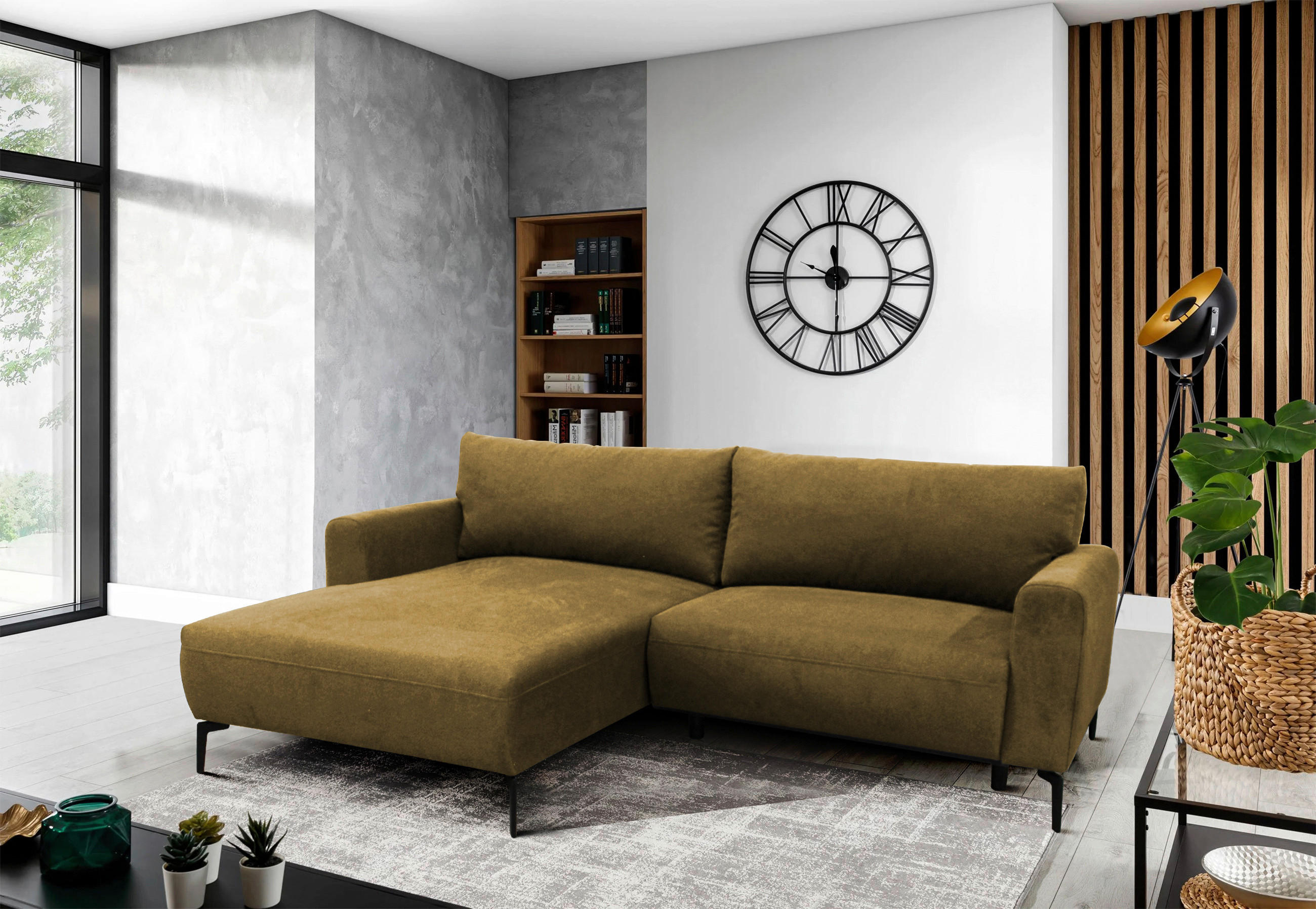 ECKSOFA in Flachgewebe Gelb  163/240 cm  - Gelb/Schwarz, Design, Textil/Metall (163/240cm) - MID.YOU