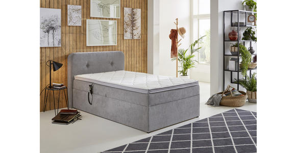 BOXSPRINGBETT 100/200 cm in Hellgrau - Hellgrau/Schwarz, KONVENTIONELL, Kunststoff/Textil (100/200cm) - Carryhome