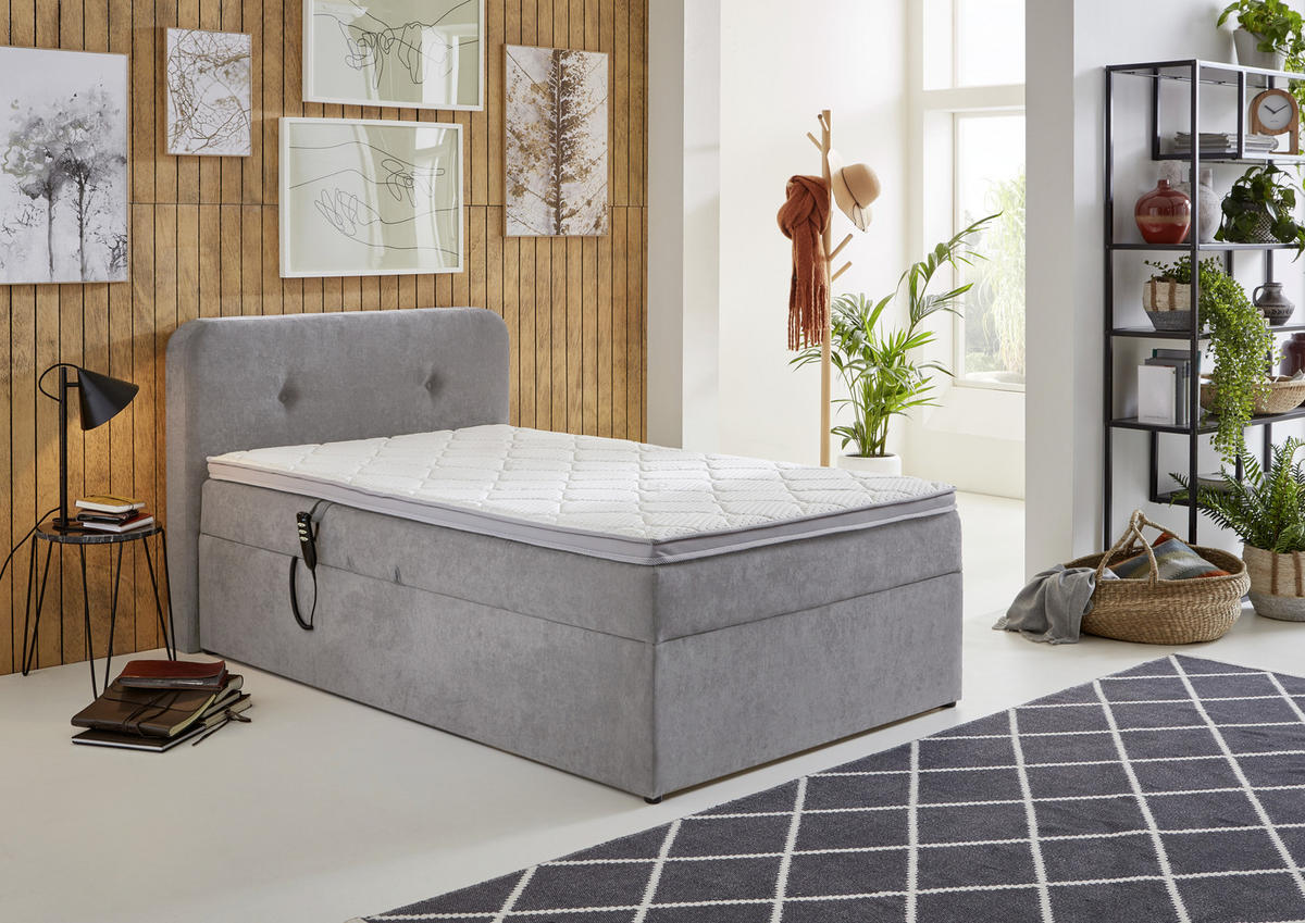 POSTEL BOXSPRING, 120/200 cm, světle šedá - černá/světle šedá, Konvenční, textil/plast (120/200cm) - Livetastic