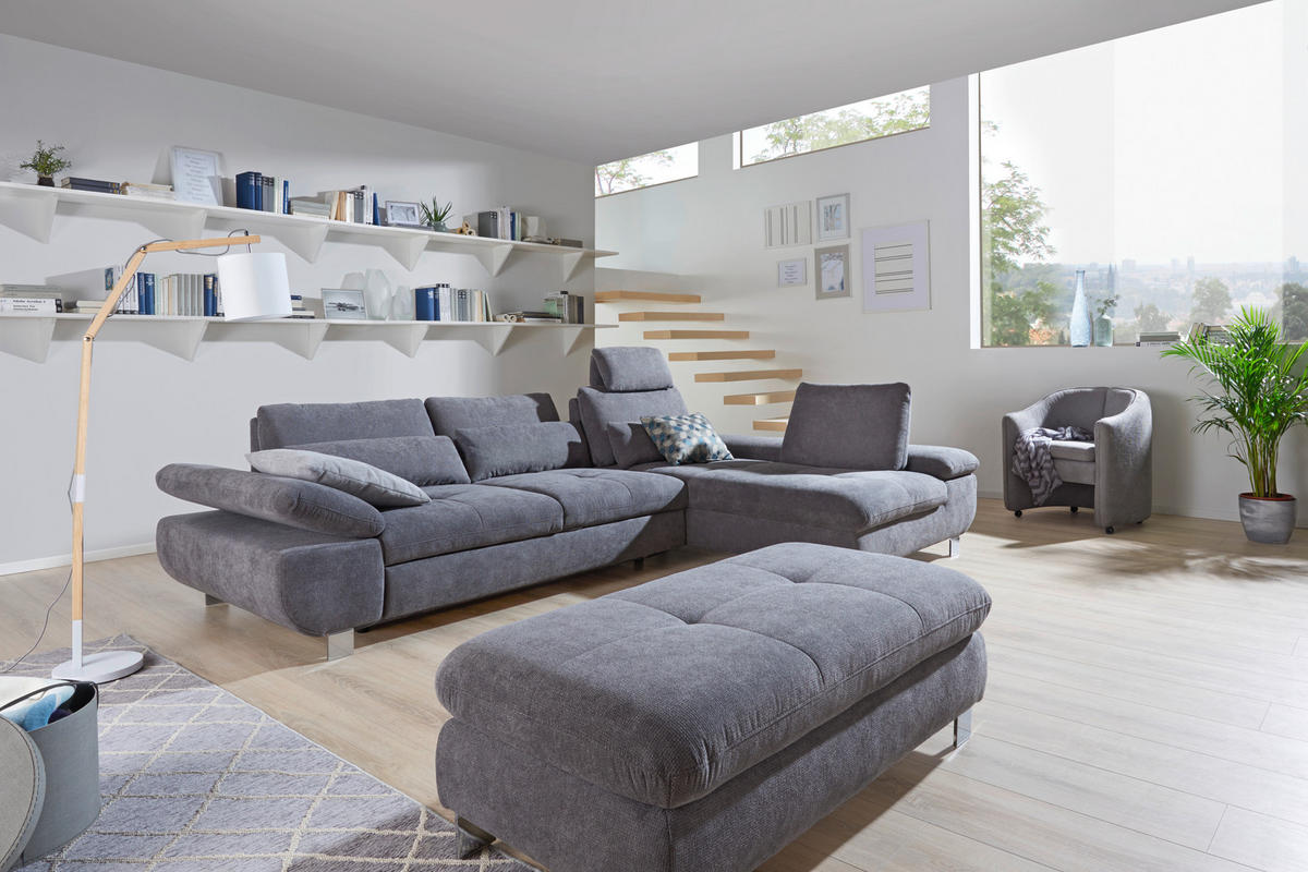 ECKSOFA Creme Webstoff  - Chromfarben/Creme, Design, Textil/Metall (310/203cm) - Xora