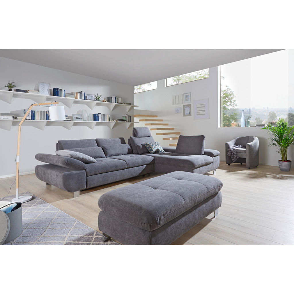 Thumbnail - Xora Ecksofa, Grün, Textil, Ottomane rechts, L-Form, 310x203 cm, Goldenes M, erweiterbar, Bettkasten erhältlich, Fußausw...