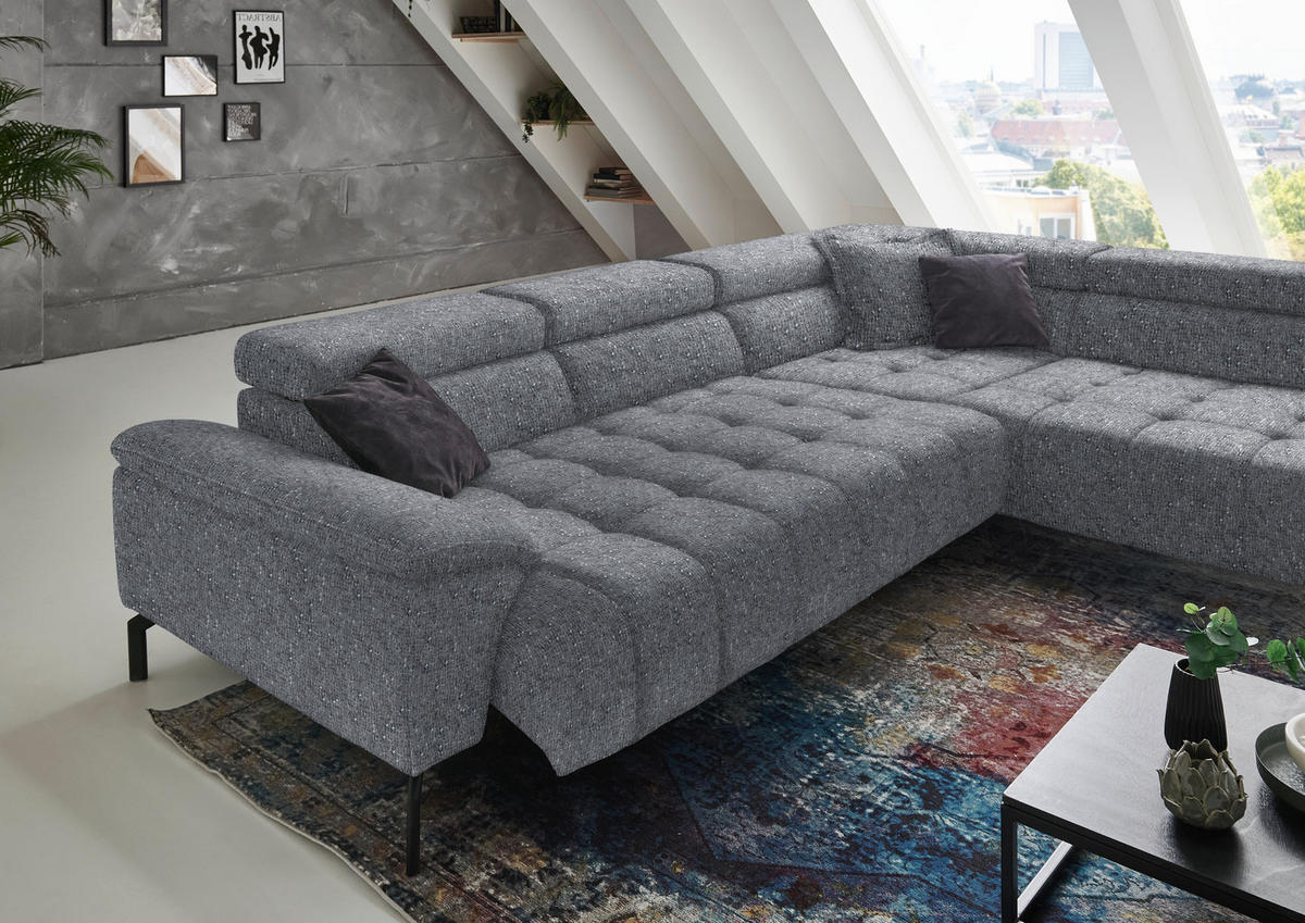 ECKSOFA in Chenille Grau  323/222 cm  - Schwarz/Grau, Design, Textil/Metall (323/222cm) - Beldomo Style